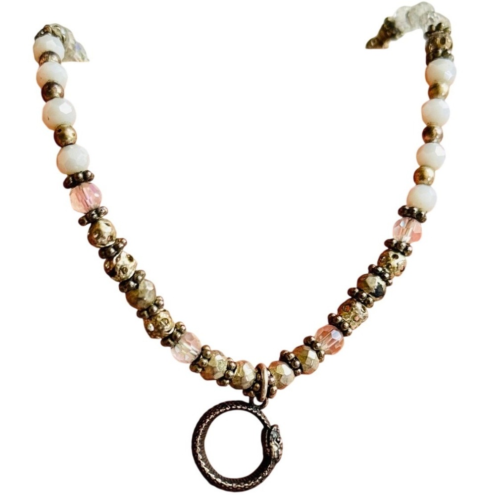 Snake Serpent beaded Necklace‎ crystal Beads Sterling Silver 925 Collar 18" OOAK